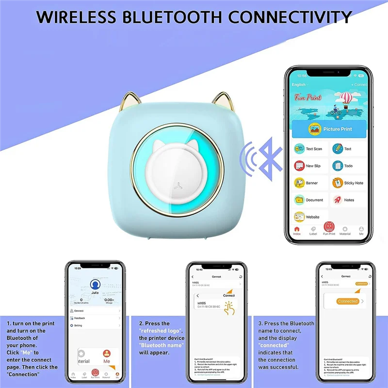 طابعة جيب صغيرة فعالة، طابعة حرارية محمولة مع LED، هدية طابعة