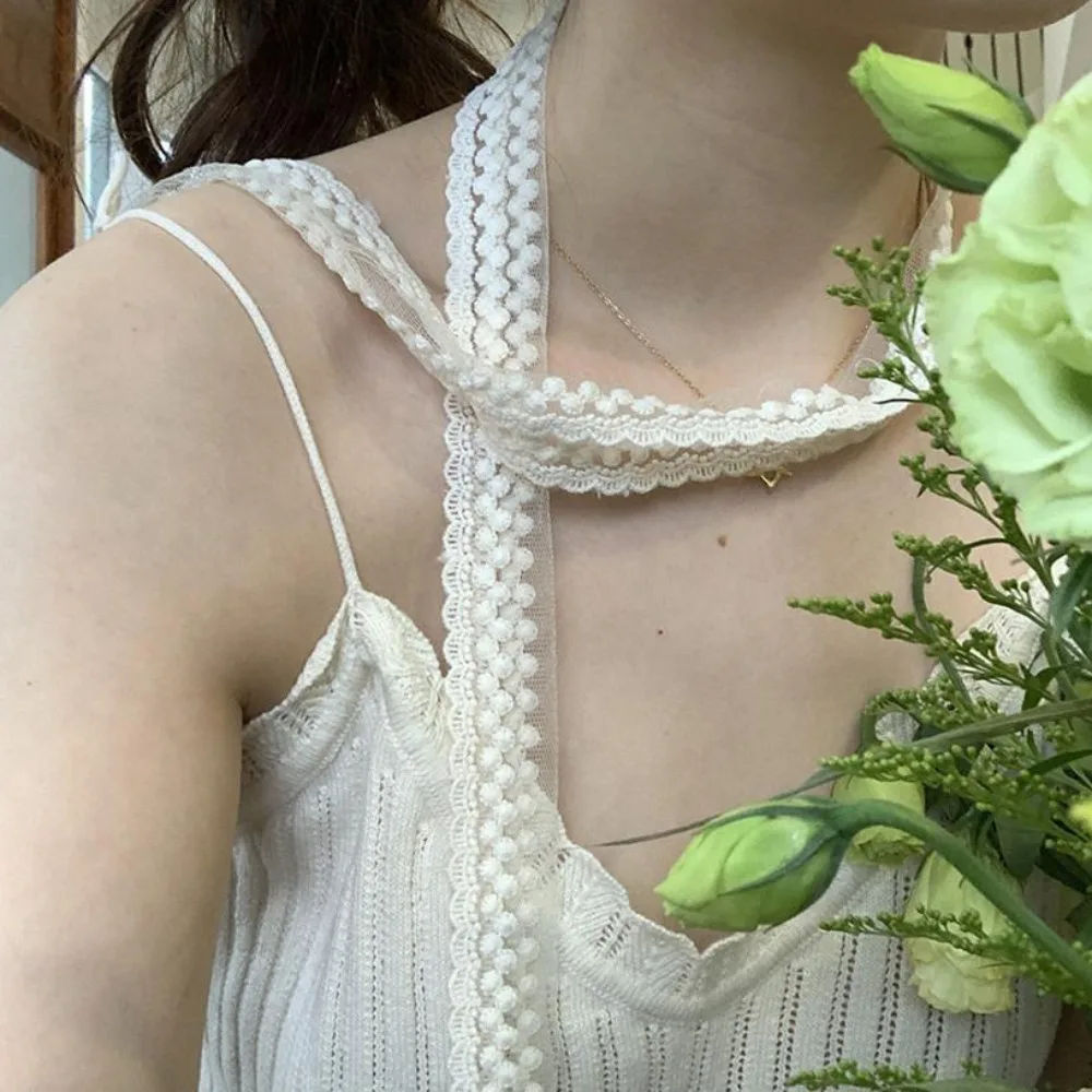 

Модный кружевной узкий шейный платок во французском стиле, повязка для волос с вышивкой, сетчатый тонкий шарф, украшение для сумки, элегантная длинная шаль Y2k для вечеринки