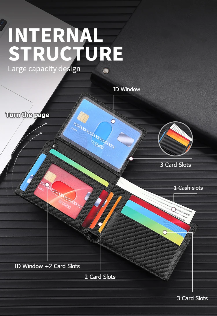 Ultradünne Herren-Geldbörse von GERUOLA mit Apple Airtag-Halterung – RFID-Blockierung, Kohlefaser-Textur, minimalistisches Design, mehrere Karten – Detail 4