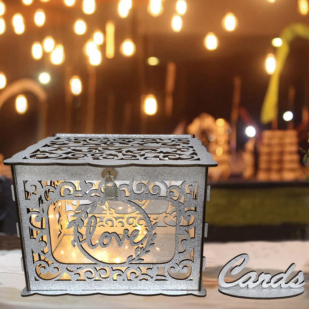 

1Set Wood Card Box Hollow Design Wedding Reception Greeting Cards Container Anniversary Card Holder Hollow Wooden Box