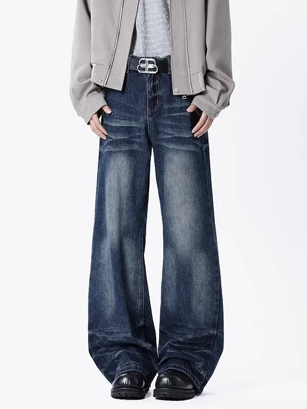 

American Retro Washed Micro Flared Jeans Men Spring Autumn Trend Loose Straight Leg Slim Wide Leg Pants