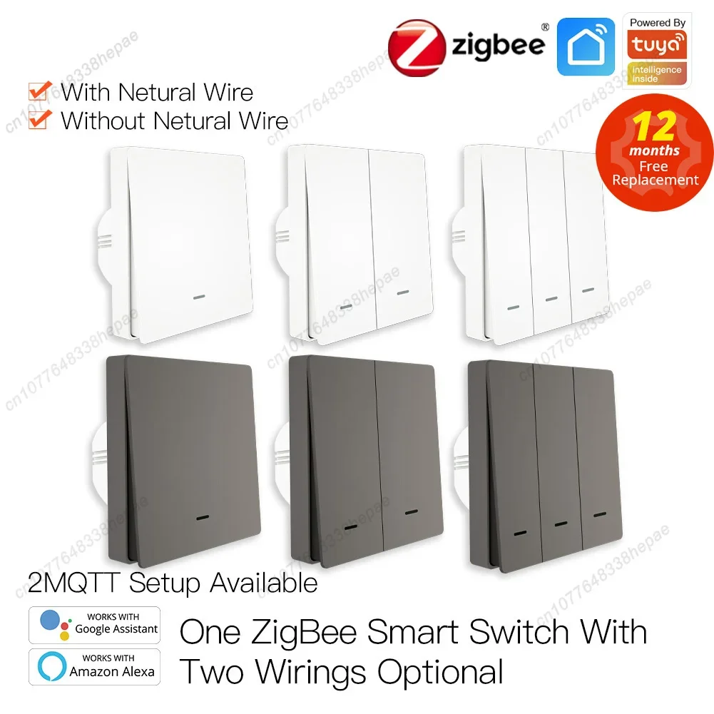 Moes Tuya Zigbee Smart Light Switch No Neutral Wire No Capacitor Needed Smart Life 2/3 Way Works with Alexa Google Home 2MQTT