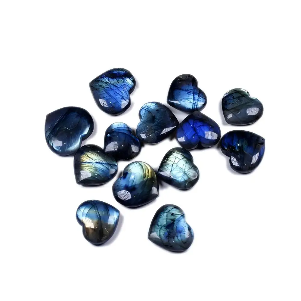 2-Piece Natural Labradorite Heart Cabochons, Smooth Polished Flat Back Gemstones for Jewelry Making, Wire Wrapping & Crystal Pen