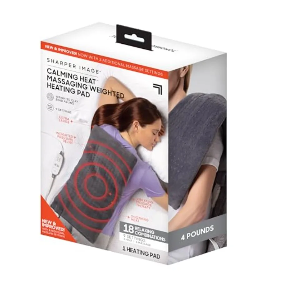 

Heat Massaging Vibrations Weighted Heating Pad | Temperature Settings, Auto Shut-Off Feature, Gift for Holidays, Women & Men | 3 Heat, 6 Massage, 12” x 24”, 4 lbs