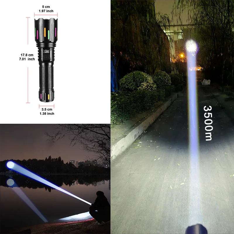 Multi - Function LED Torch: 2000000LM 500W IPX7 5 Modes 3000mAh USB - C Fast Charge 12H Runtime Phone Charger Long - Ran