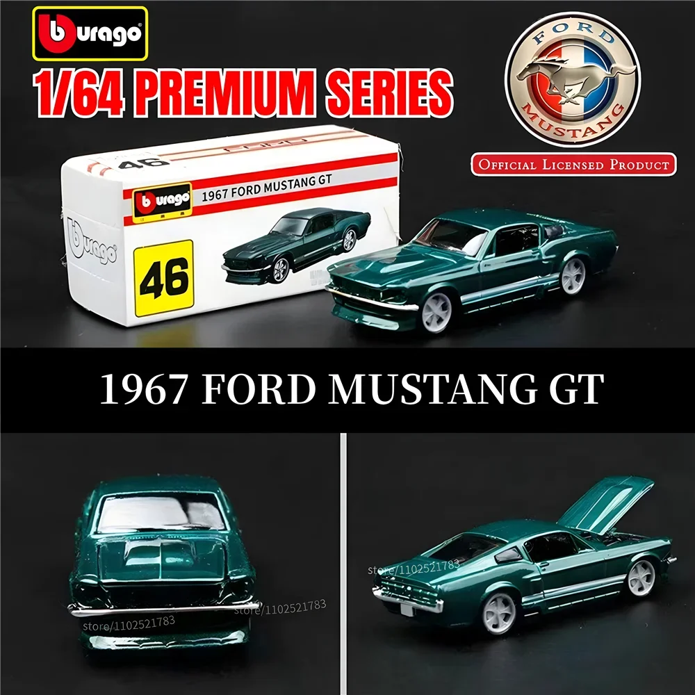 Bburago 1:64 Ford Mustang GT 1967 Replica Car Model, Scale Chevrolet Audi Porsche VW Honda Diecast Miniature Art Kid Boy Toy