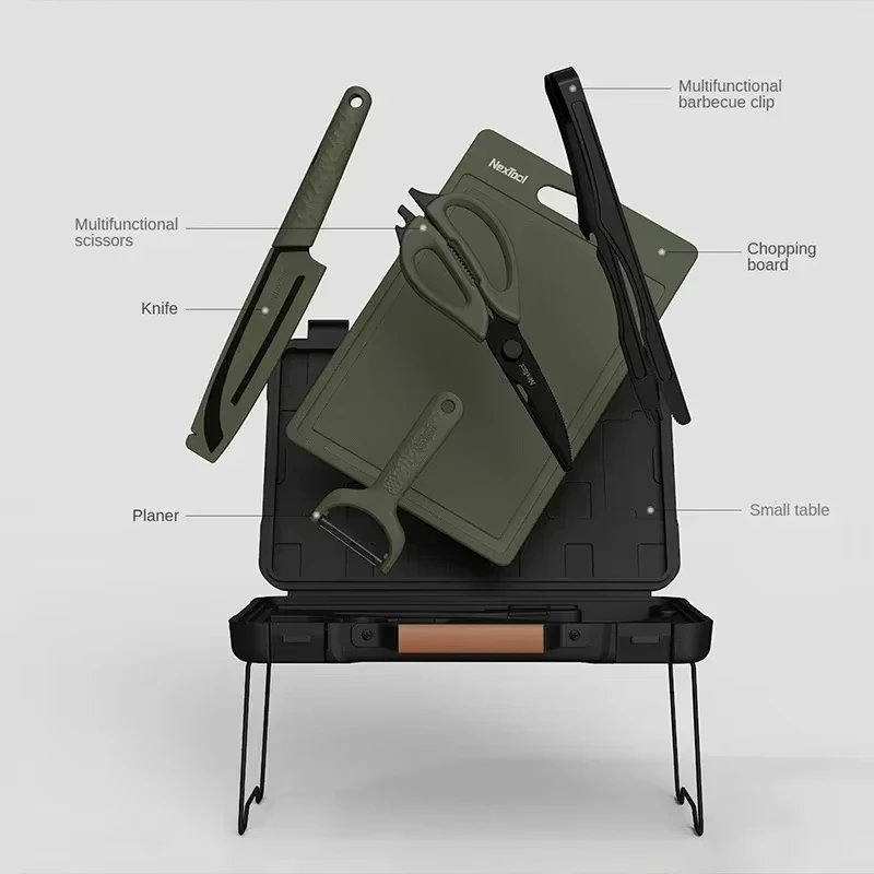 2026 New Portable BBQ Tool Set Camping Barbecue Tool With Cutting Board Scissors Multifunctional Outdoor Picnic Cooking Kit