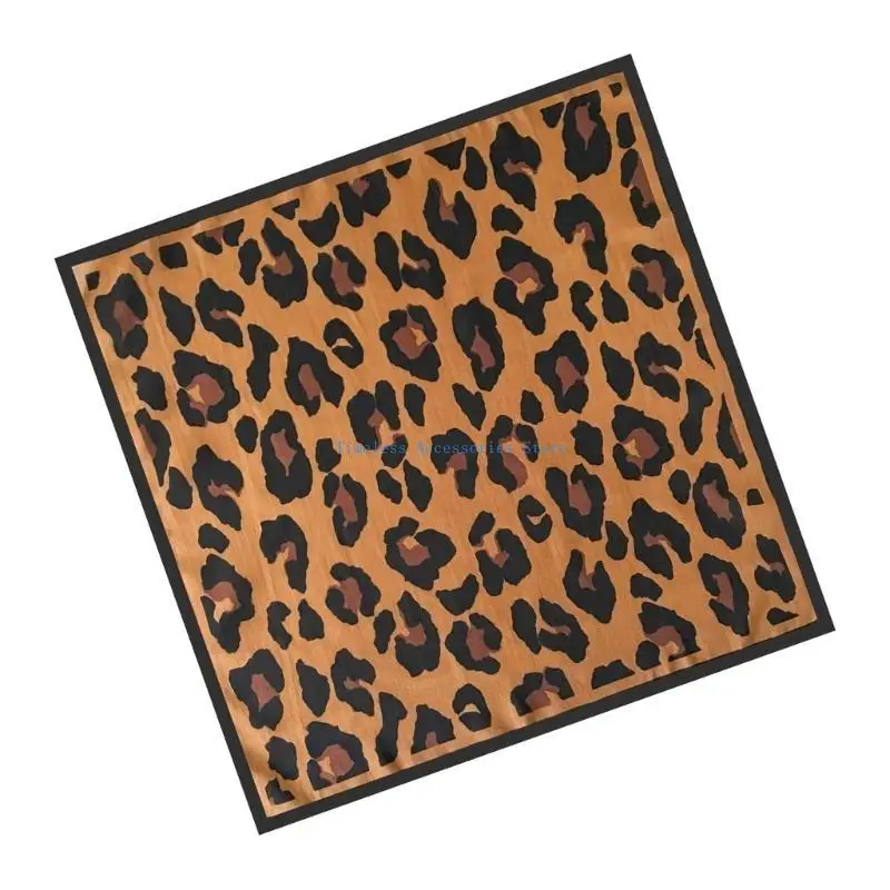 

97QE Elegant Women's Leopard Silk Scarf Multifunction Trendy Neckerchief Bag Decor
