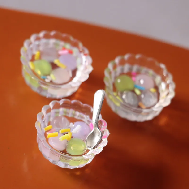 Three-piece Dollhouse Ob11 Food Mini Crystal Sweet Dumplings Miniature Items High Tea Dessert BJD Dolls House Accessories Toys