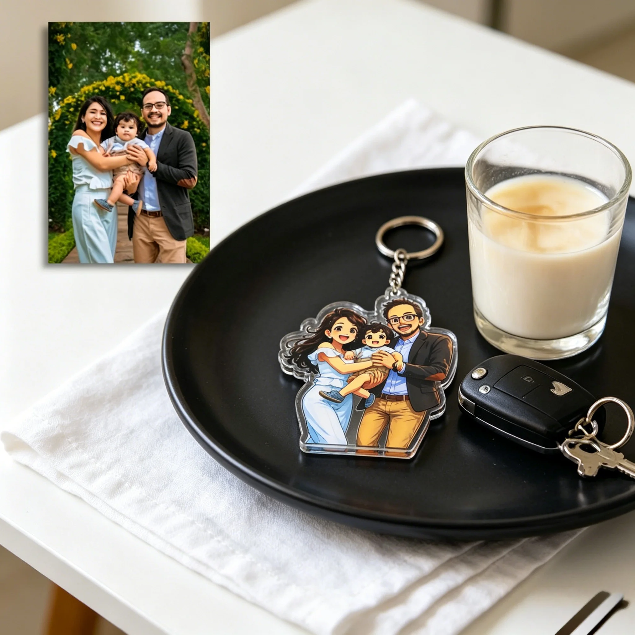 Custom 2D Cartoon Portrait Personalized Keychain Acrylic Photo Keyring for Family Couple Friend Memorial Gift Bag Pendant