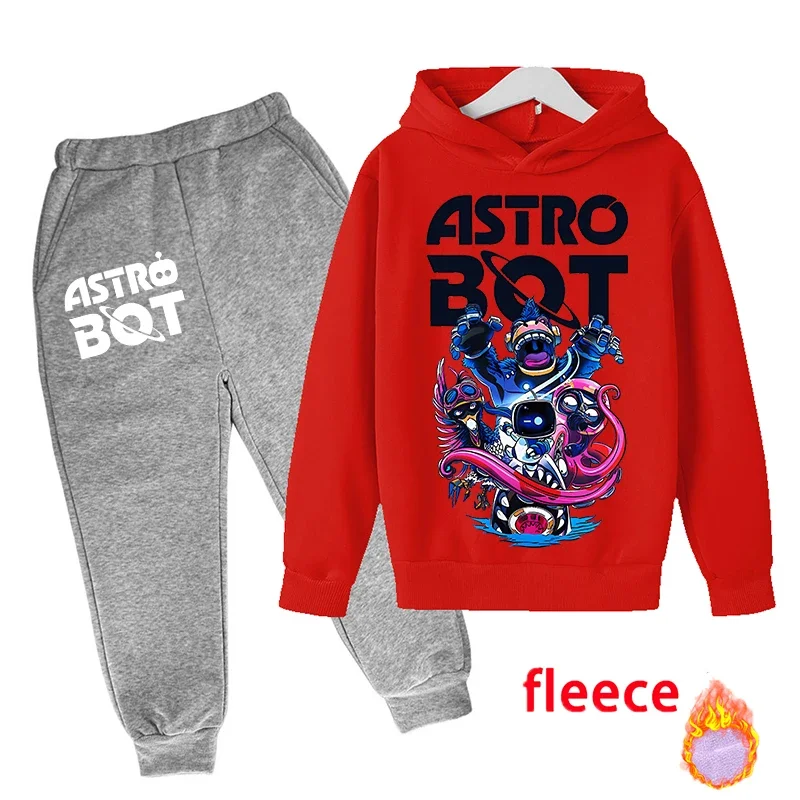 Astro Bot Sweatshirt Boy Anime Cartoon Plunder Hoodies Winter Outdoor Warm Thick Top+pants Children's Clothing Set Jacket Gift