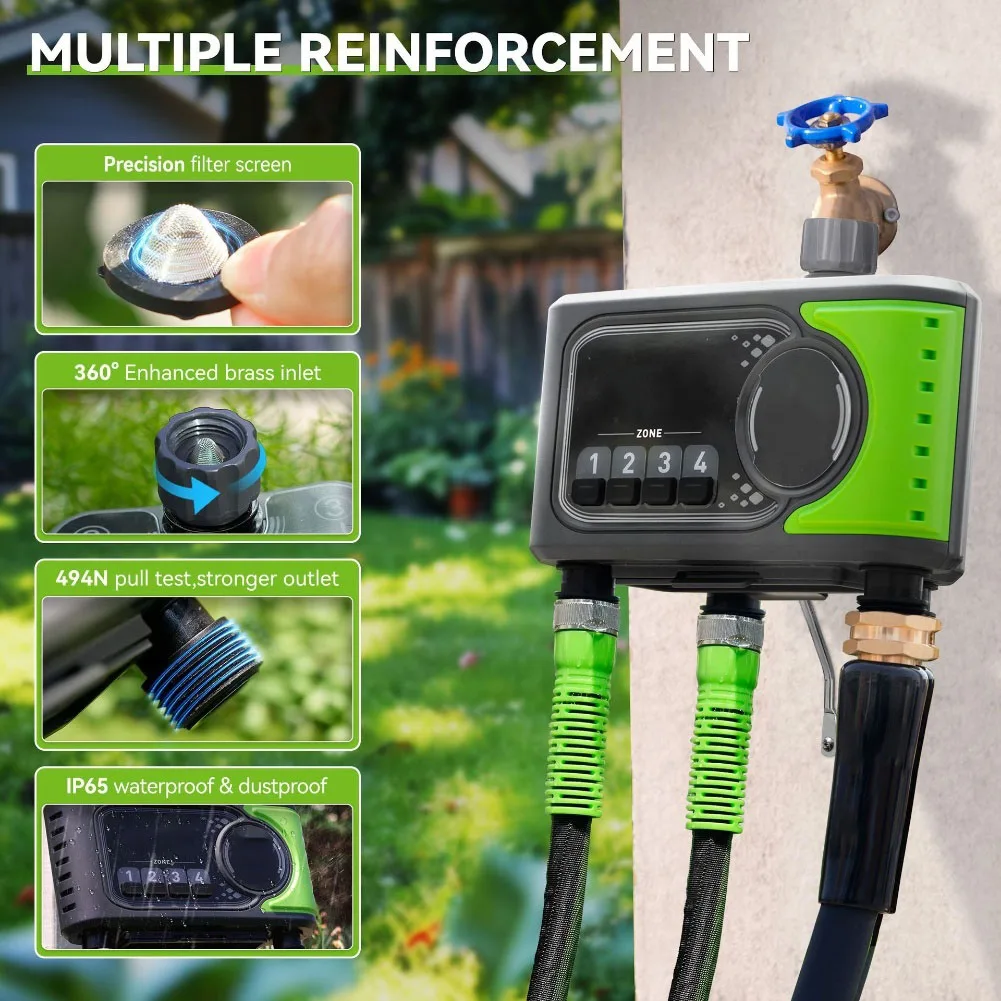 4-Zone WiFi Sprinkler Controller for Outdoor Garden Hose Systems with App Management and Voice Assistant Integration