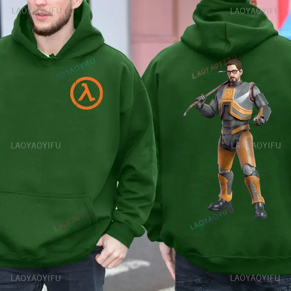 الكلاسيكية 80's 90's ألعاب نصف الحياة الرجعية هوديي الملابس نصف الحياة الرسم على الوجهين طباعة جوردون فريمان الرجال الخريف البلوز