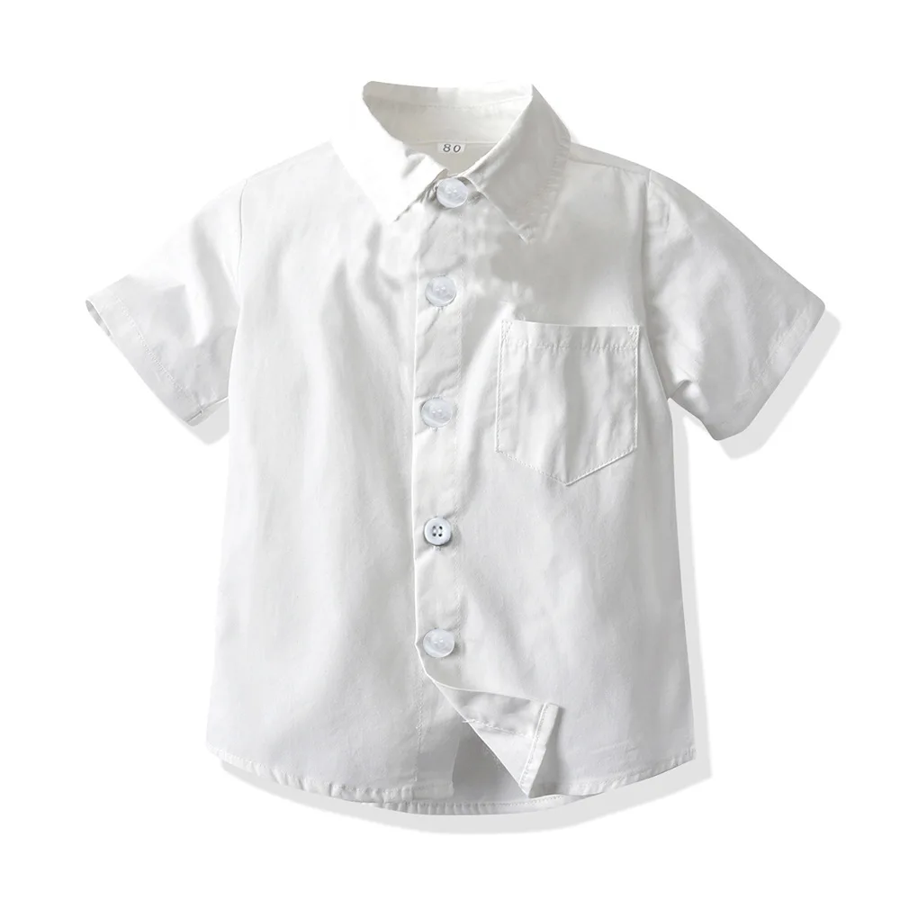 

Summer new Boys Shirt 2024 Boys plain white short-sleeved lapel preppy dress shirt kids 0-14 years