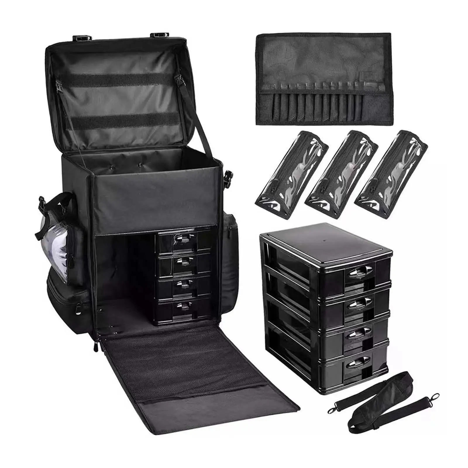 Make-Up Trolley Koffer Draagbaar Met Trekstang Waterdichte Organizer Professionele Multiuse Reis Cosmetische Koffer Voor Drukke Reis