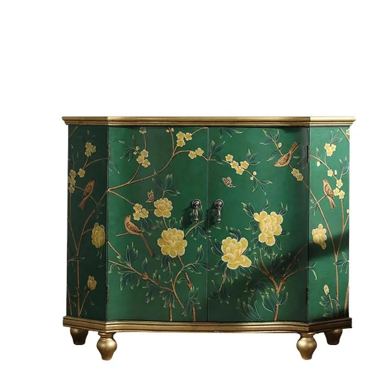 

American rural retro porch cabinet solid wood dining side cabinet flower and bird locker