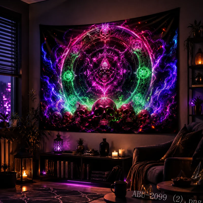 VIKAMA Bat Halloween Tapestry Blood Full Moon Purple Cloud Spooky Night Wall Hanging Teen Bedroom Dorm Party Decor Cloth