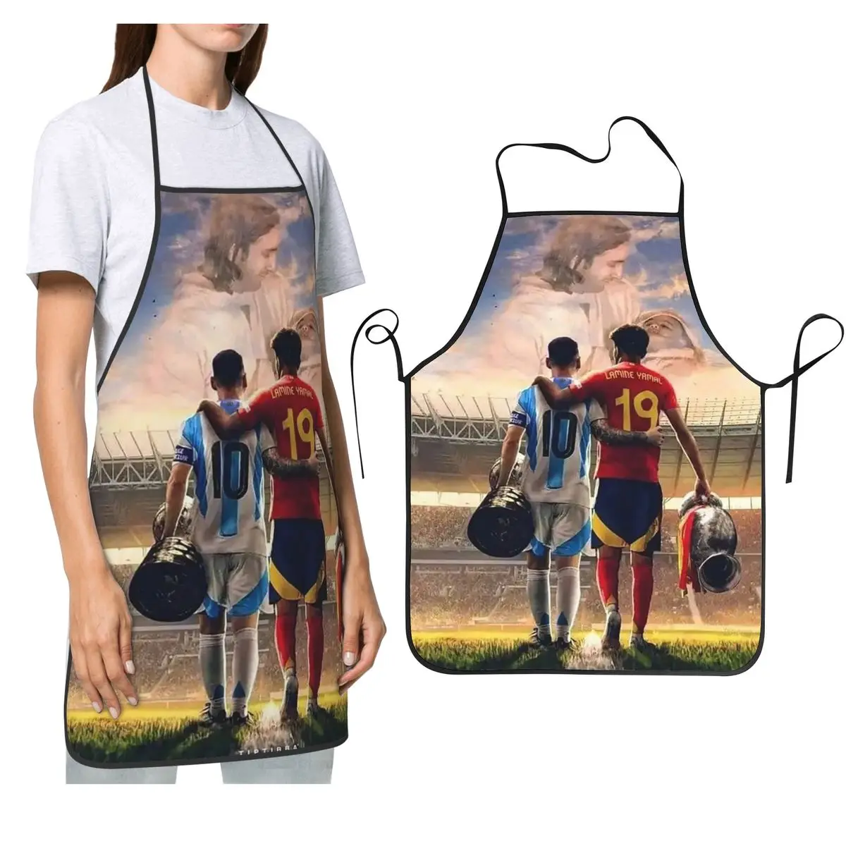 

Фартуки LY-Lamine Yamal и M-Messi, фартуки для шеф-повара, приготовления пищи, выпечки, нагрудник без рукавов, кухонный сарафан для чистки для женщин и мужчин, живопись