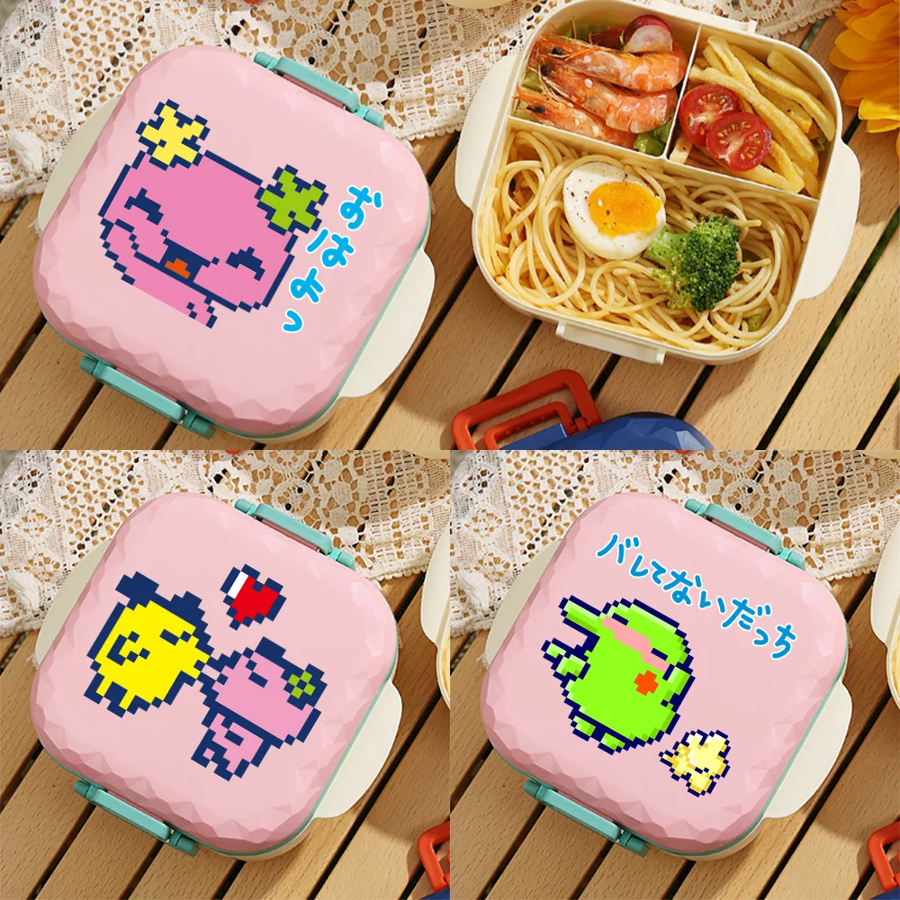 Lonchera Tamagotchi Estilo Pixel de 800 ml, Gran Capacidad, Apta para Microondas, Lonchera Bento de Anime para Estudiantes, Libre de BPA, Incluye Cubiertos
