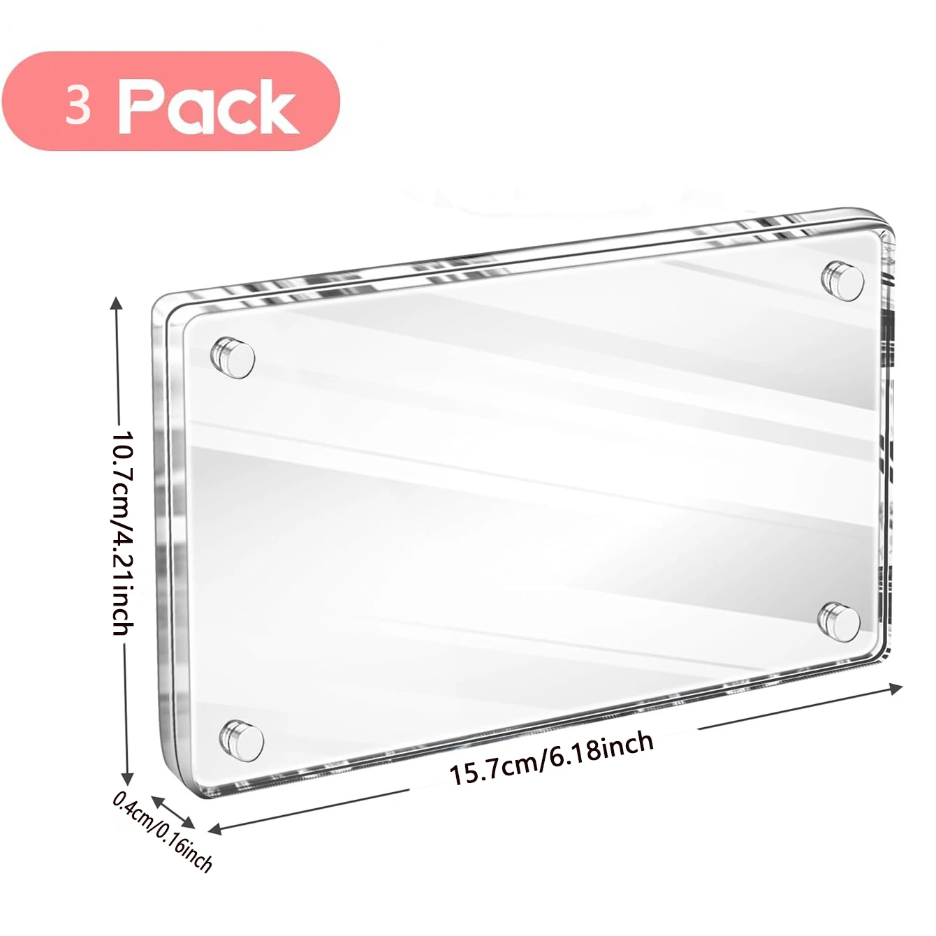 3-piece set of magnetic photo frames, refrigerator magnetic photo frames, transparent photo frames, frameless home decor can acc