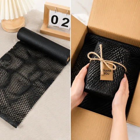 30/50cm Black Honeycomb Kraft Paper Roll Recyclable Biodegradable Cushion Wrap Shipping Moving Fragile Item Protective Packaging