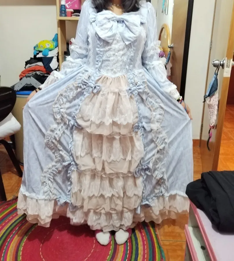 Vestido de princesa Kaili-Lolita, lindo vestido plissado, elegante traje de Cosplay Anime, manga comprida, vintage, doce, plus size