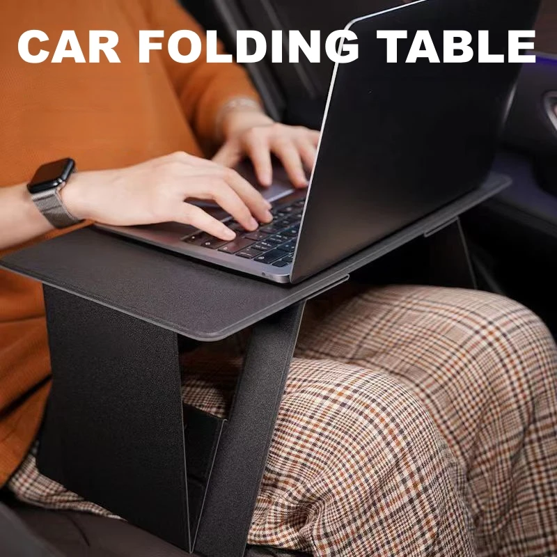 Car Table Folding PU Leather Multifunctional Portable for Work Dining Study Travel Front Rear Seats Hidden Storage Home Use Tray