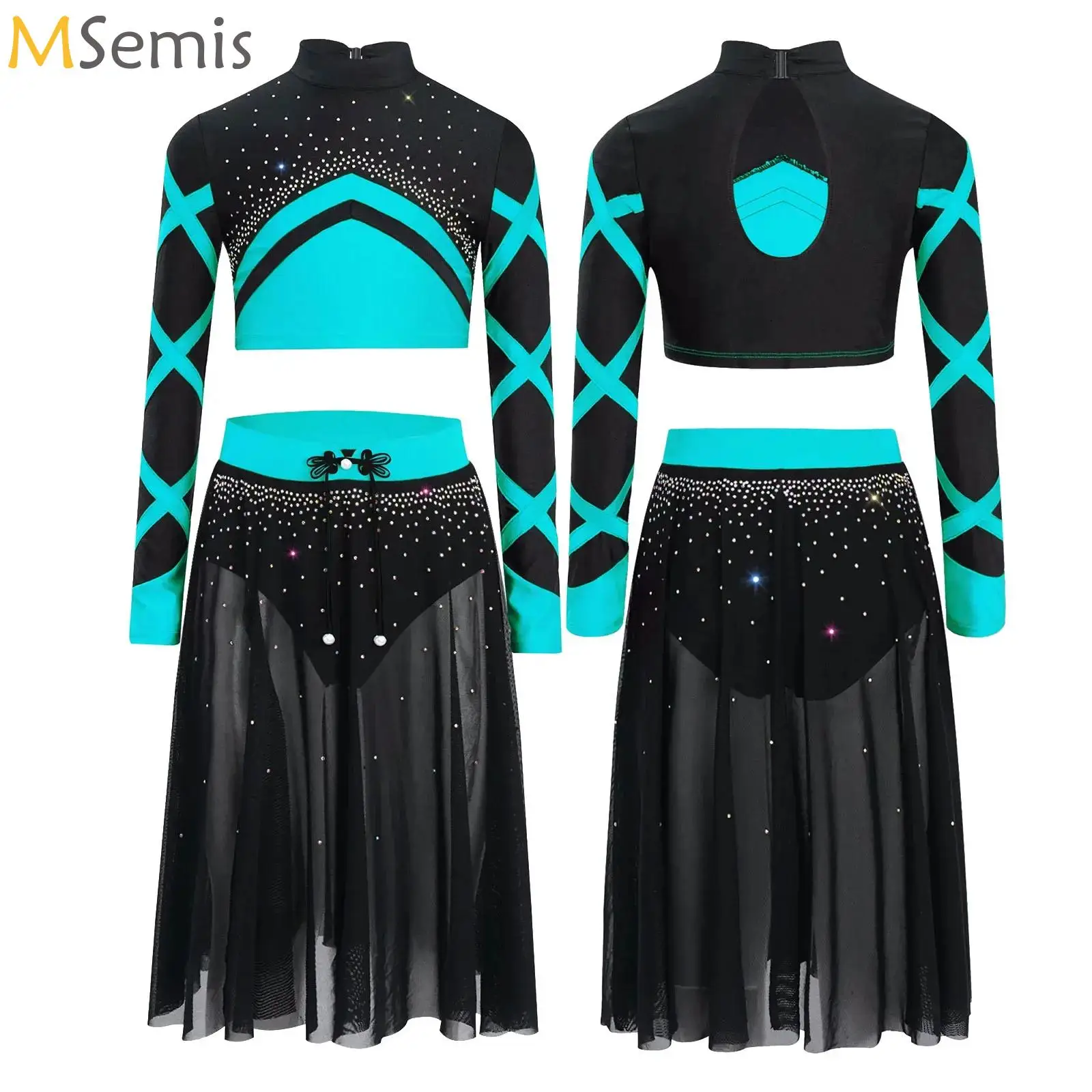 

2Pcs/Set Girls Lyrical Modern Dance Outfit Jazz Ballet Gymnastic Dancewear Crop Top And Skirt Chinese Style Dancer Costume Suit