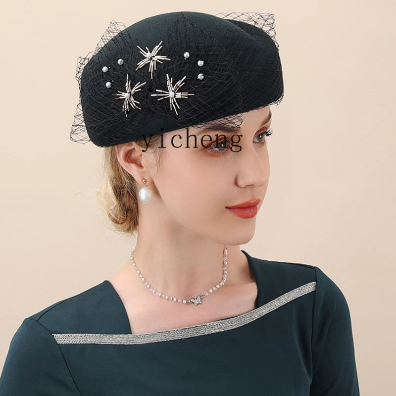 YY European and American Fashion Top Hat Elegant Socialite Beret 100% Wool Adjustable