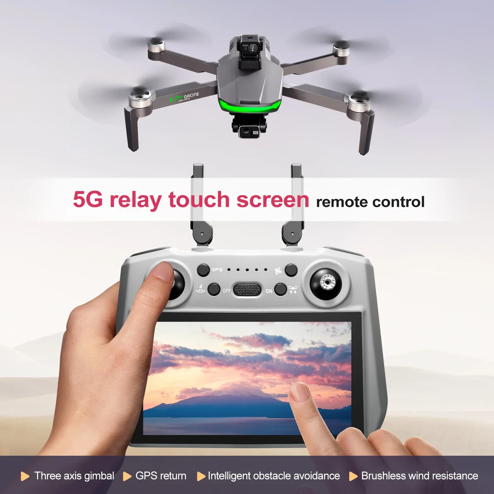 S155 GPS Drone with 3-Axis Gimbal & 7.2-inch Touch Screen - Professional HD Camera EIS Anti-Shake + Laser Obstacle Avoidance