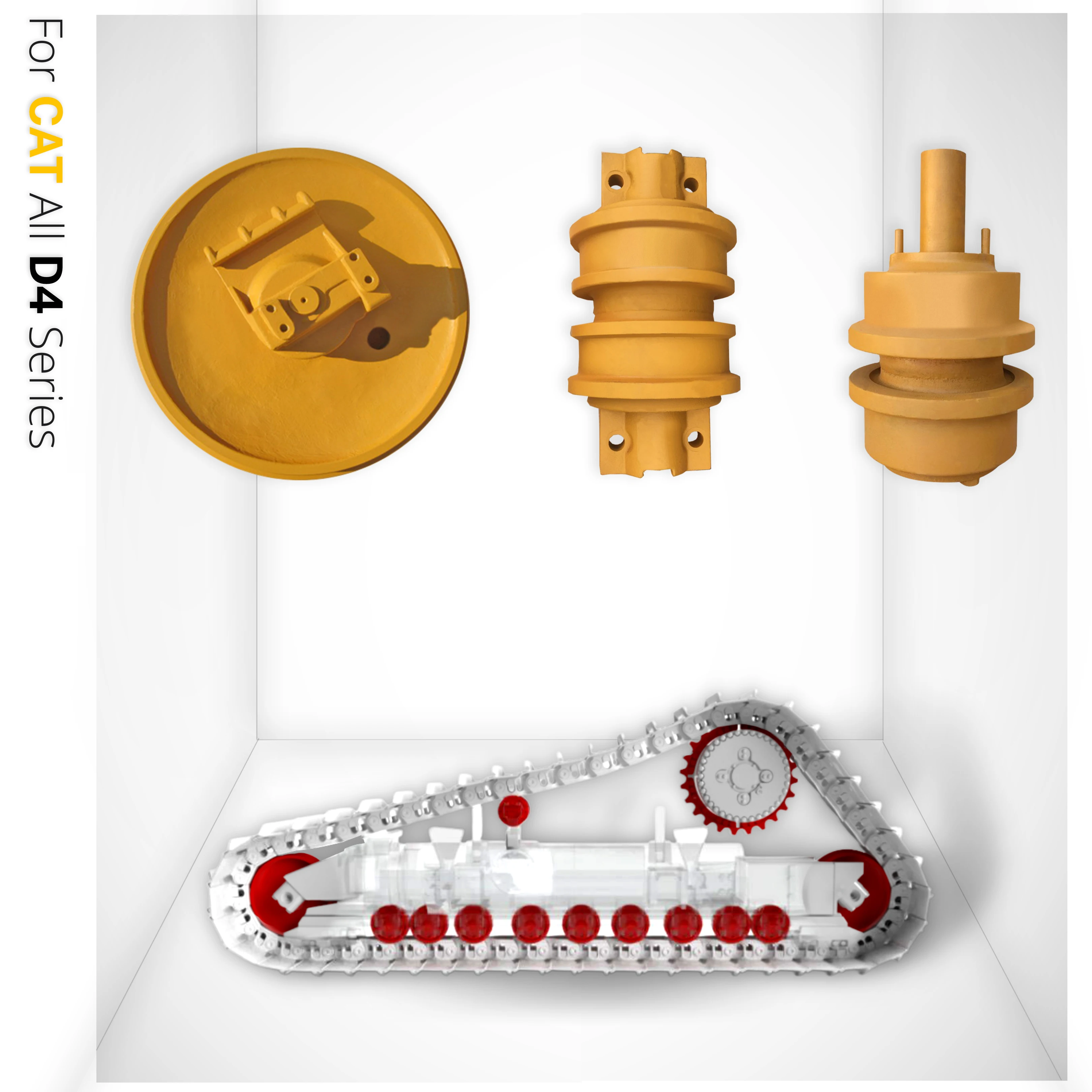 

Запчасти ходовой части бульдозера серии D4: сегментная звездочка, верхний опорный каток, направляющий каток, нижний опорный каток для Caterpillar D4C, D4D, D4H