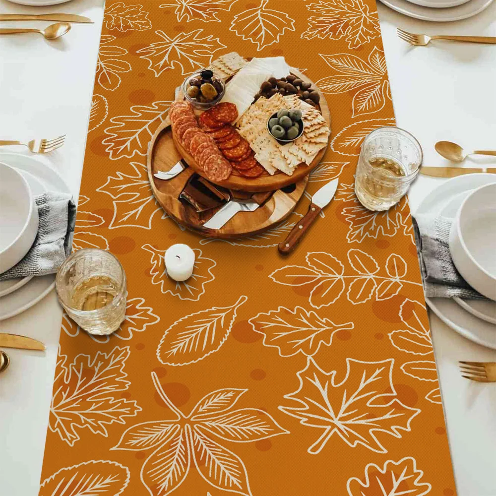 Autumn Maple Leaf Orange Table Flag Maple Leaf Orange Polka Dot Design Table Decor Thanksgiving Harvest Party Decor 13x72 Inches