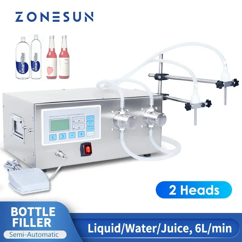 ZONESUN ZS-MPZ2 กึ่งอัตโนมัติน้ําของเหลวขวดน้ําผลไม้เครื่องบรรจุน้ํามันมะกอกแม่เหล็กปั๊มเครื่องบรรจุ