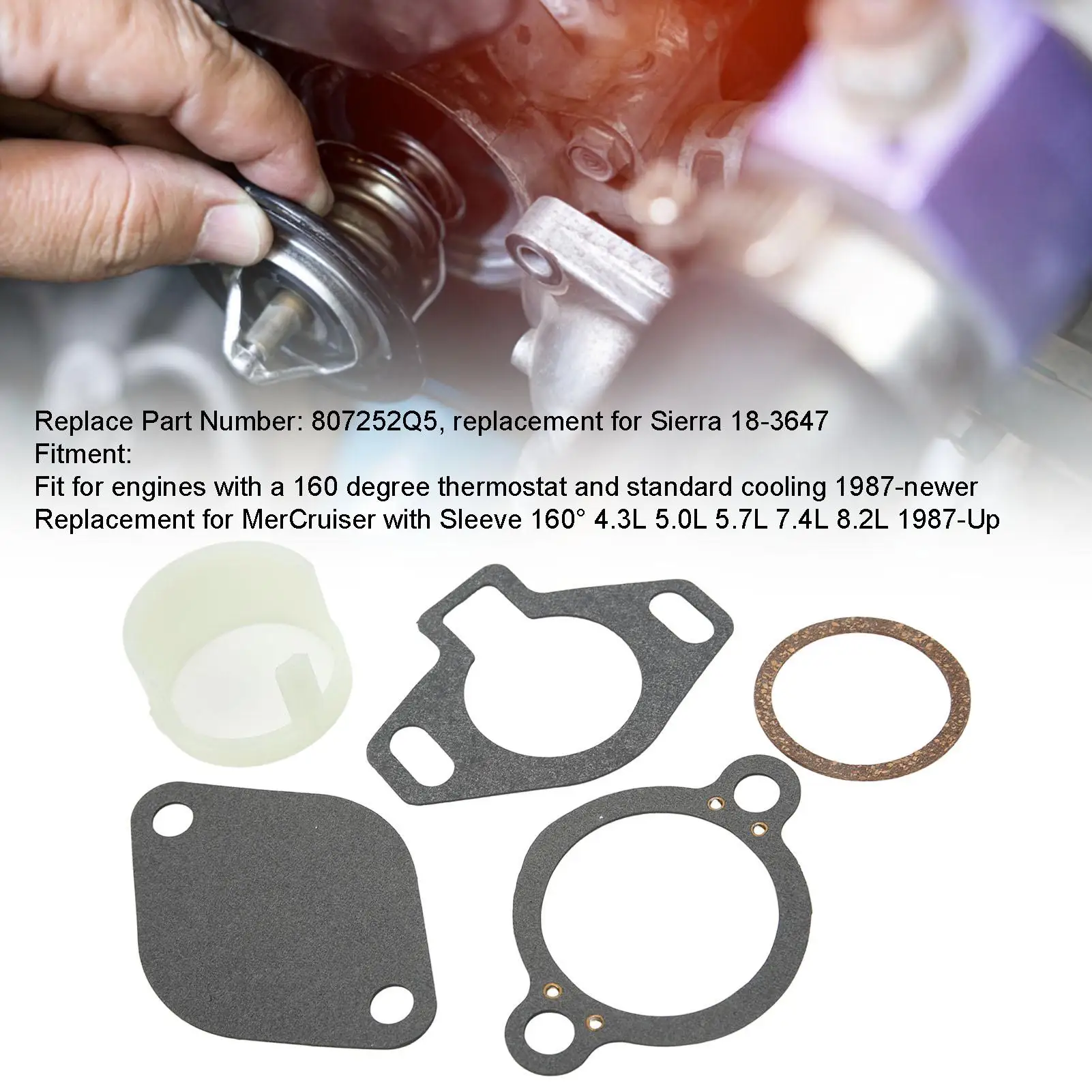 

Thermostat Kit 807252Q5 Replacement for MerCruiser with Sleeve 160° 4.3L 5.0L 5.7L 7.4L 8.2L 1987 Up