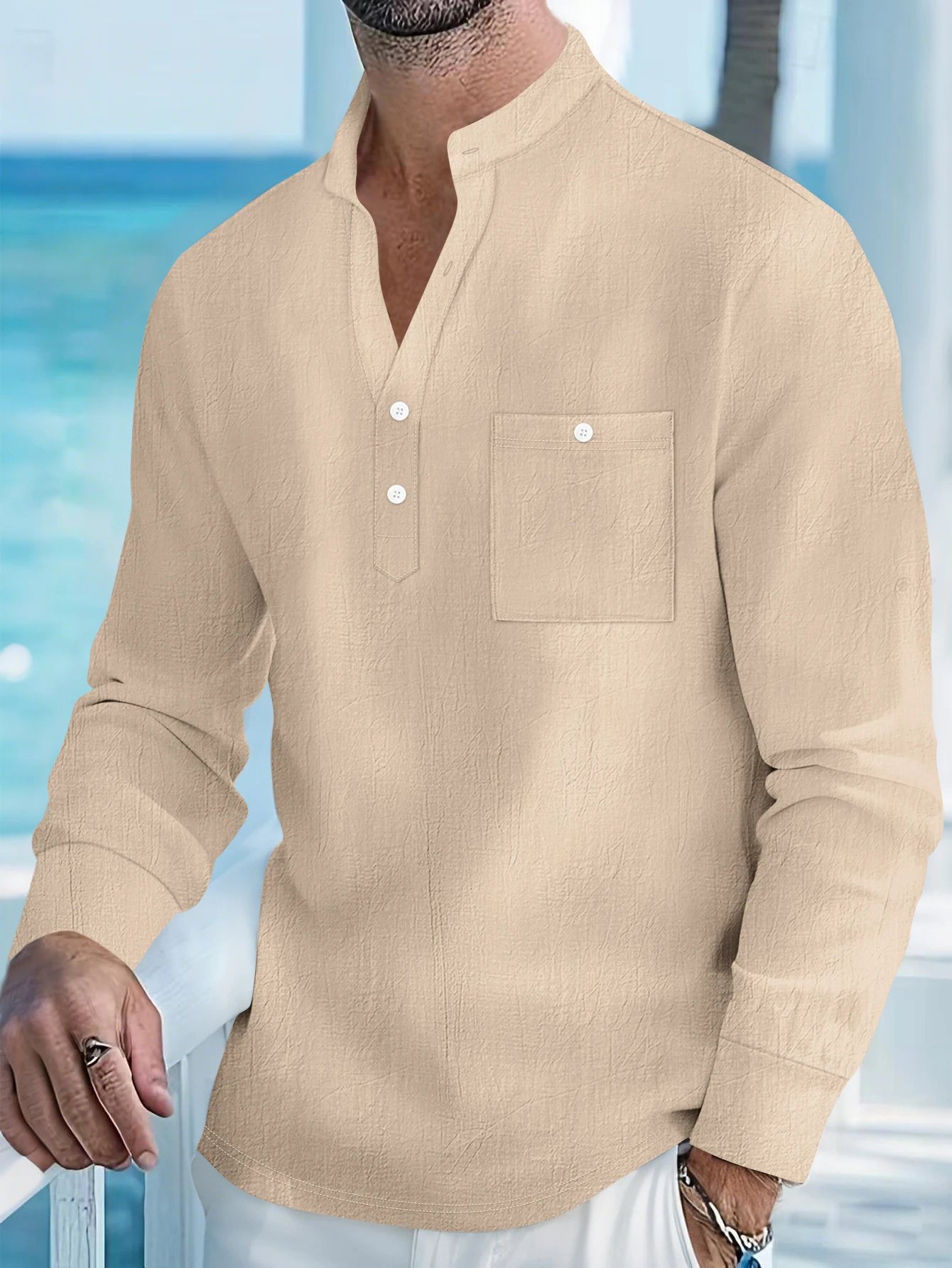 

Men's Lightweight Shirts Long Sleeve Henley Cotton Linen Shirts for Male Beach Hawaiian V-neck Top Breathable Polo Shirts top