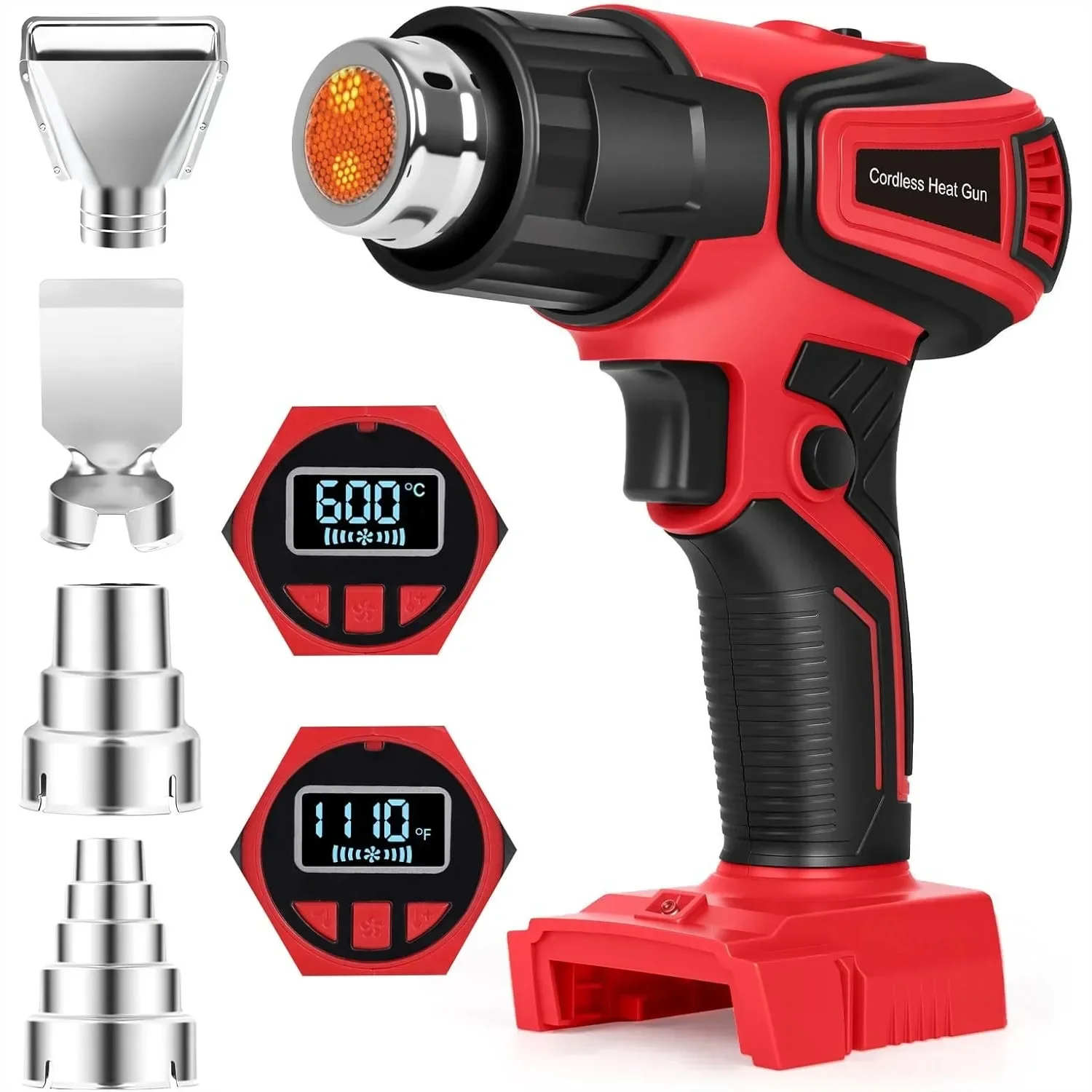 

Cordless Heat Gun With LCD Display And LED Light, Adjustable Temp 120-1110°F, 4 Nozzles For Shrink Tubing DIY, Tool Only