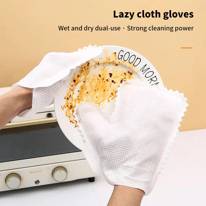 Lazy Cleaning Rag Gloves Household Dust Removal Disposable Non-woven Fabric Scouring Tools Wet And Dual-use Cloth Gloves