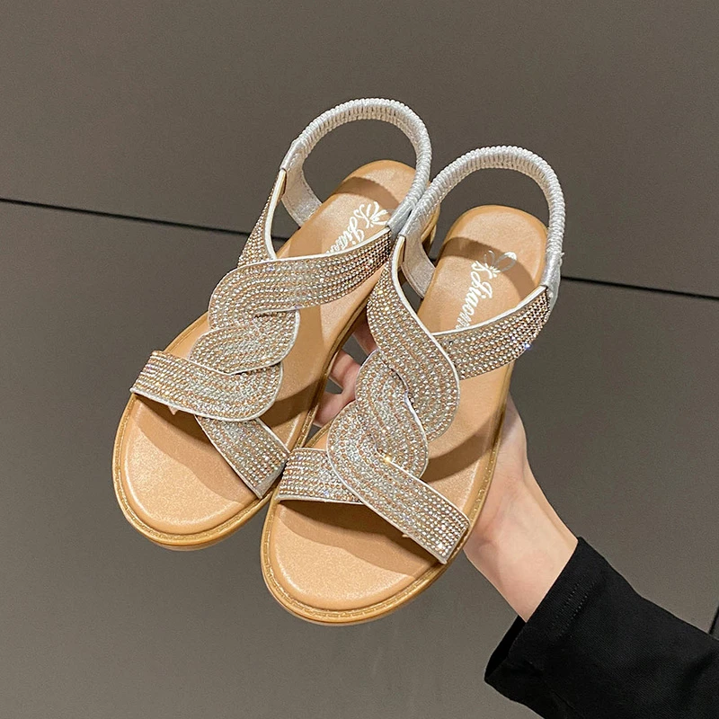 2024 Summer New Designer Platform Sandals Women Fashion Casual Roman Shoes Female Solid Color Crystal Sandalias Mujer