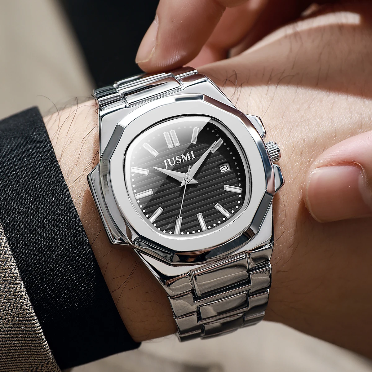 

Популярные часы Nautilus от JUSMI, настоящие мужские часы, простой дизайн, ремешок из нержавеющей стали, водонепроницаемые.