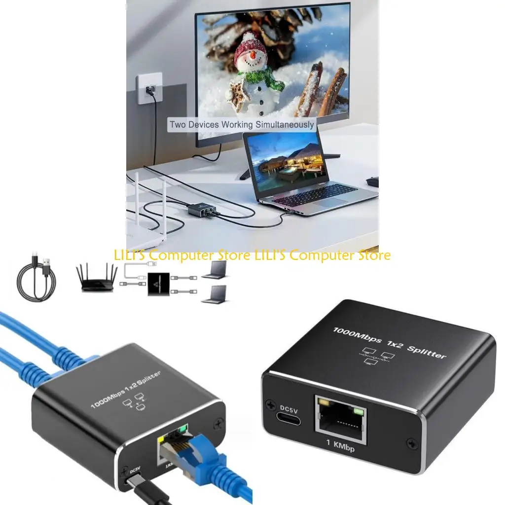 A52B Portable RJ45 Gigabit Splitter Adapter with USB Power Supply for Effortless Networking Extension and MultiDevice Use