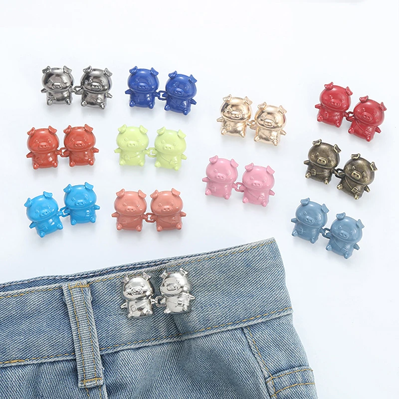 1pc Colorful Piggy Button Adjuster For Pants And Skirts Waist Tightener Adjustable Waist Buckle For Jeans No Sewing Required