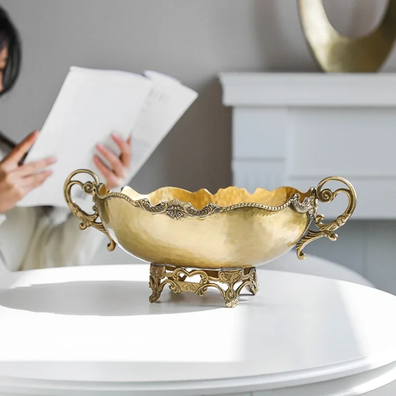 

Ornate Brass Fruit Tray with Dual Handles Floral CutOut Dessert Stand Classical Decorative Tray for Elegant Home Styling