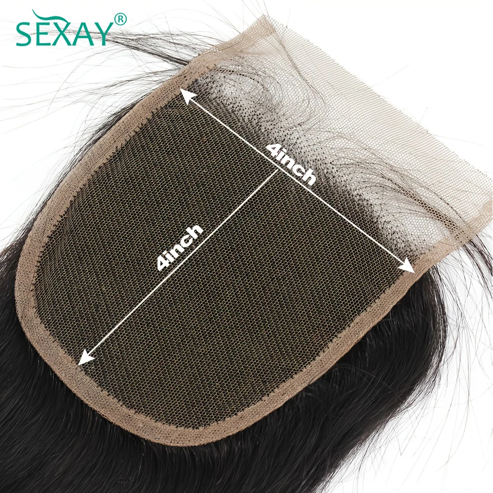 Sexay-Perruque Lace Closure Brésilienne 100% Naturelle, Cheveux de Bébé Transparents, 4x4, Swiss Lace, Partie Centrale Libre, pour Femme Africaine