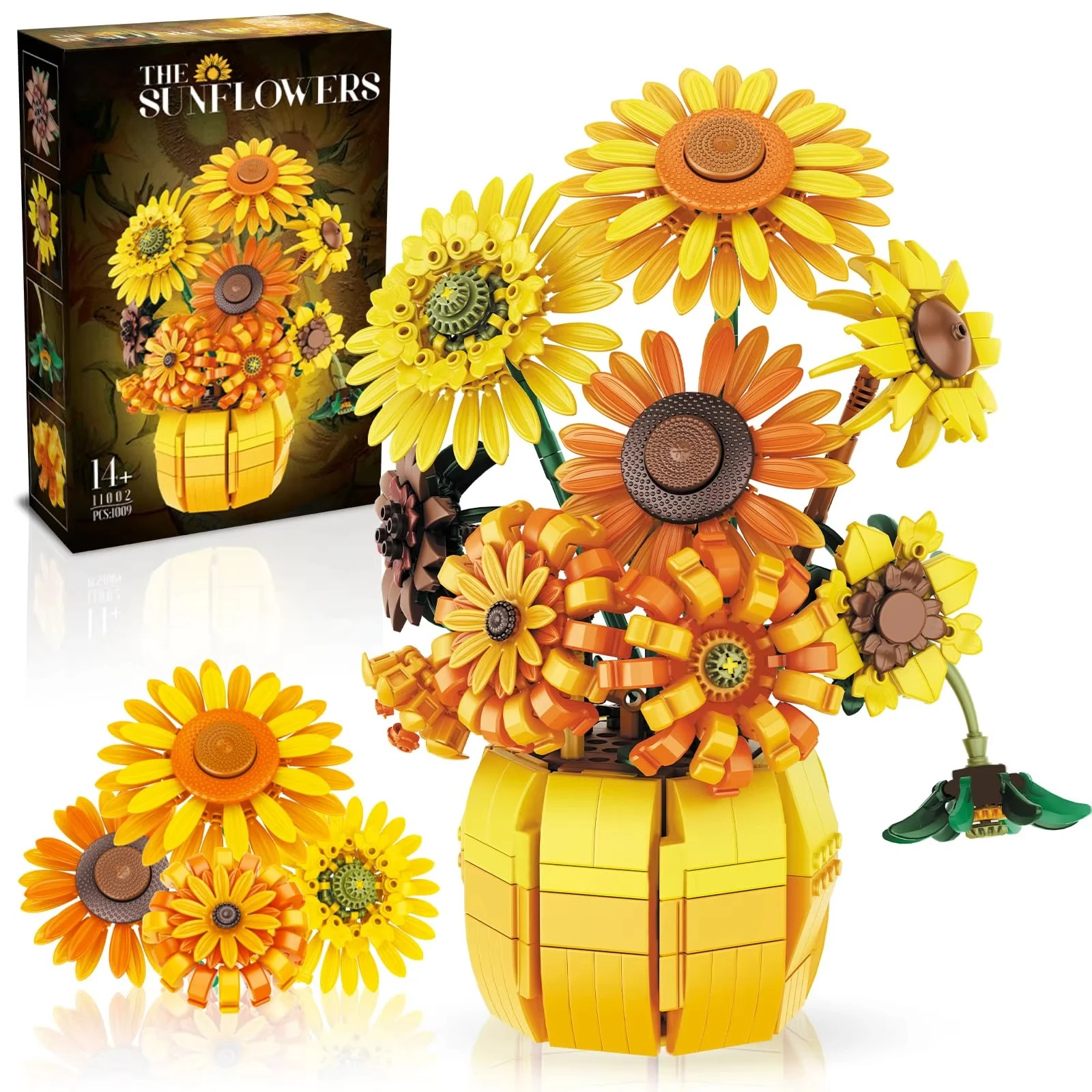 AMAZINGBLOKS 1009PCS Sonnenblumen Bausteine Blumenstrauß Vase Modell Bricks Set Idee Hause Dekoration Kinder Pädagogisches Spielzeug Urlaub Geschenke 9