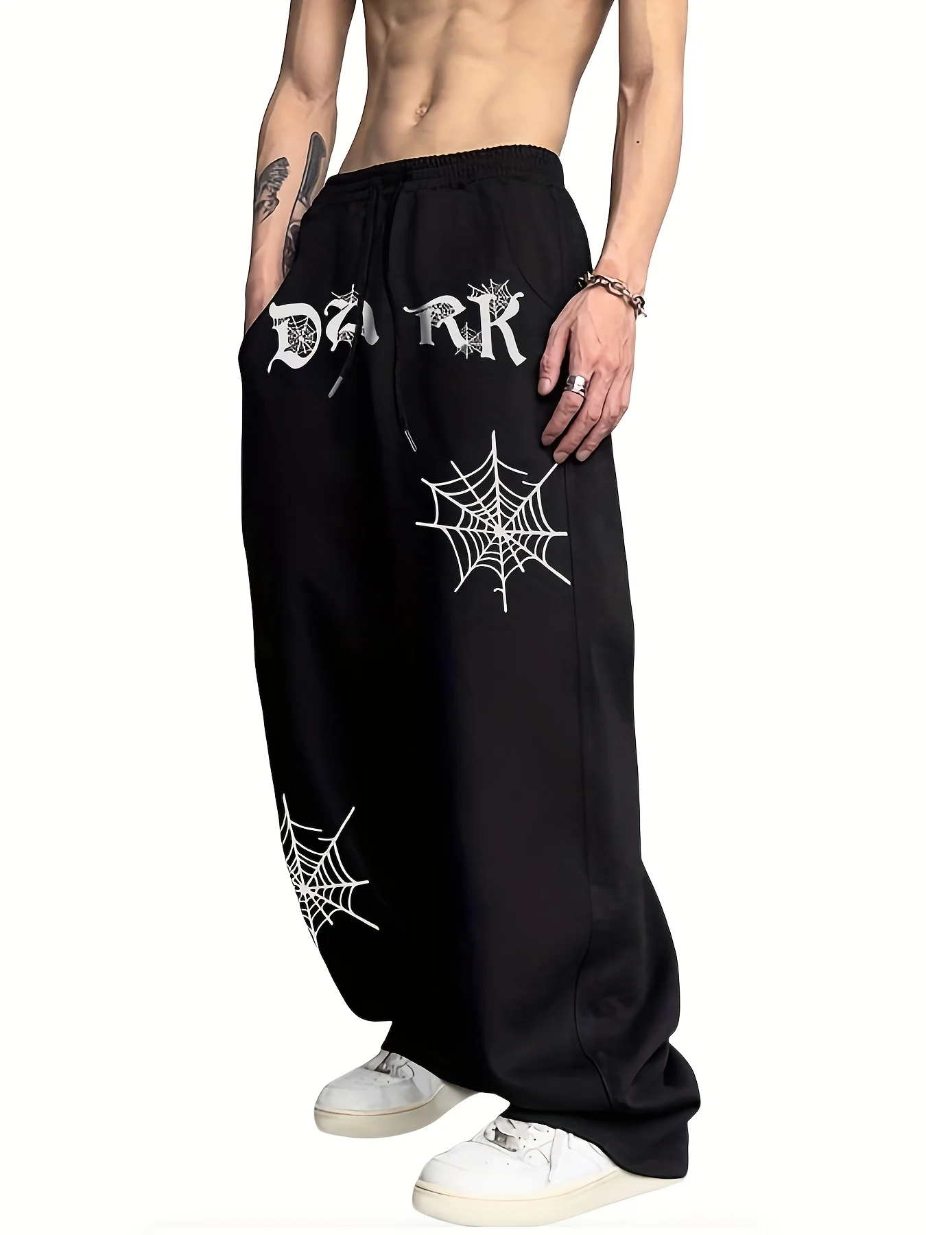 

DARK Spider Web Print Men's Joggers 2025, Streetwear Casual Pants, Loose Fit Track Pants with Graphic Design, Unisex S-3XL