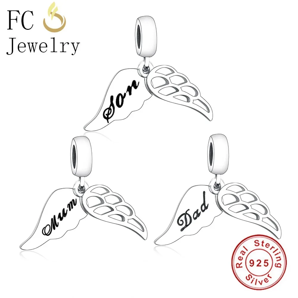 FC Jewelry Fit Original Pan Charms Bracelet 925 Silver Hollow Angel Wings Family Bead Pendant For Making Berloque 2020 NEW