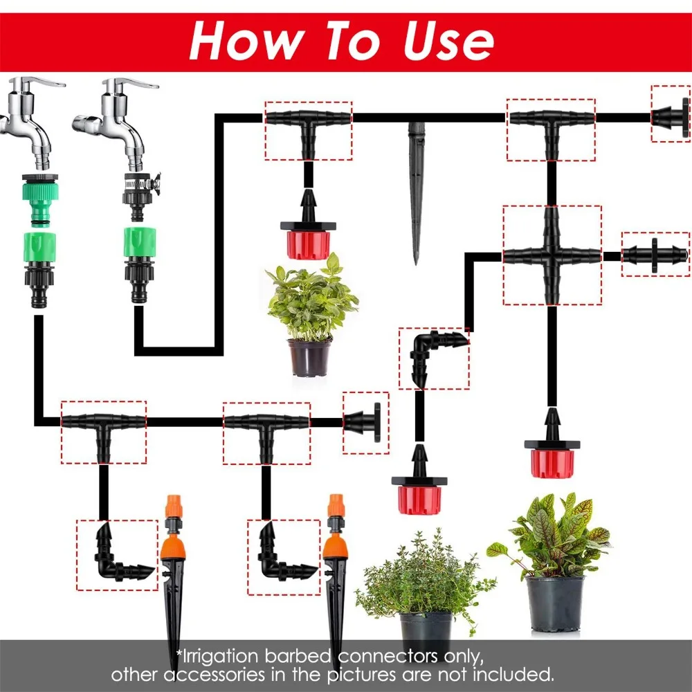 200pcs Barbed Design Irrigation Fitting Kit Elbows End Plugs Drip Irrigation Connectors Barbed Connectors For Drip Systems
