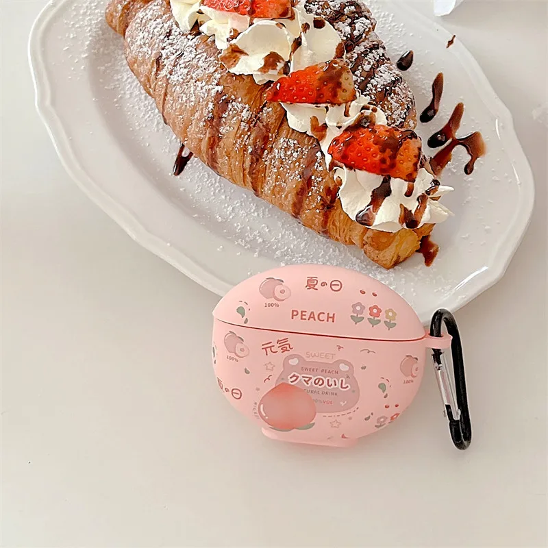 Fone de ouvido para Xiaomi Redmi Buds 4 Active,Cartoon Fruit Drink Pattern Design, Crystal Sticker, Shockproof Capa com Gancho