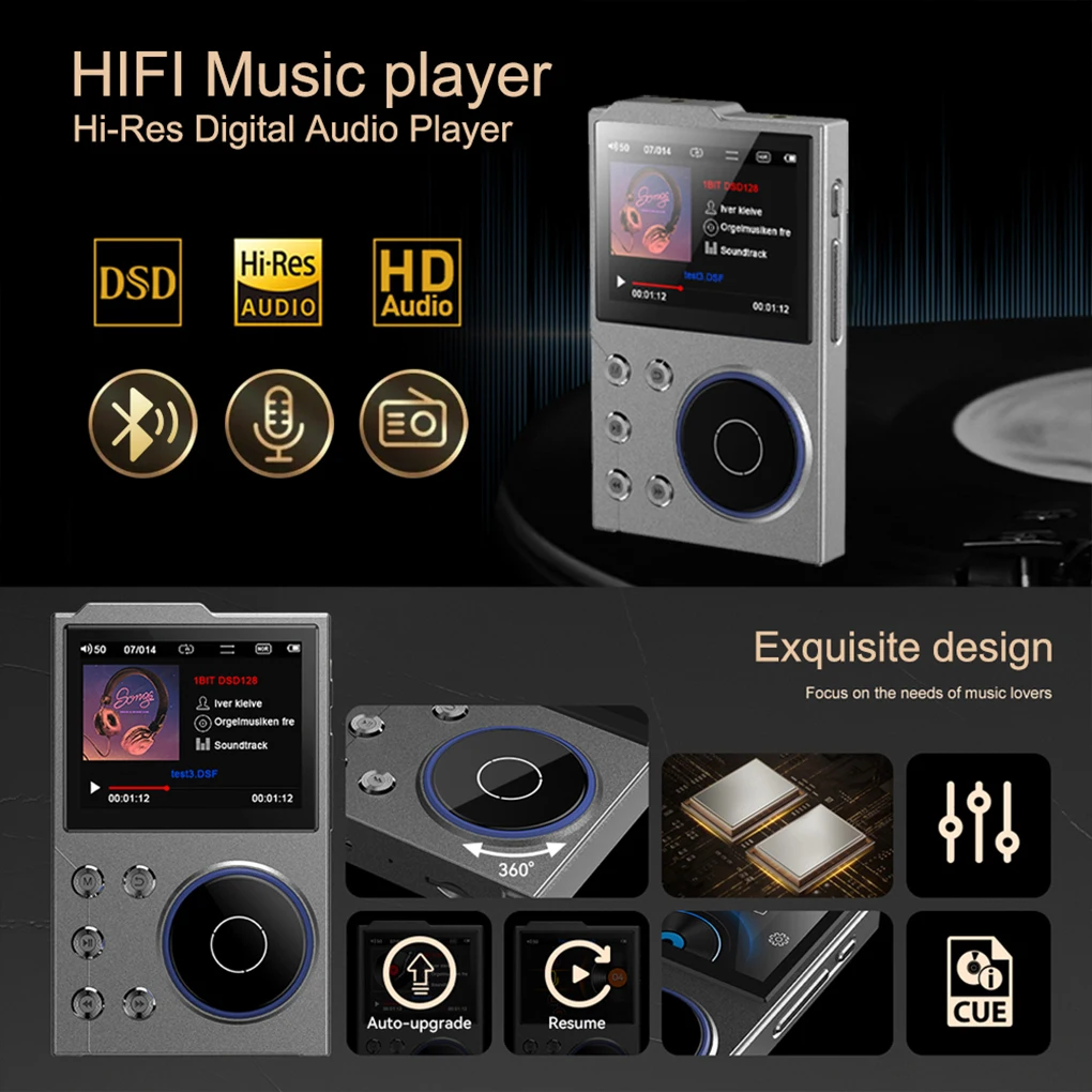 HiFi MP3 Player 16GB 2.4 Inch Lossless DSD High Definition Portable Digital Audio Music Player For Walkman Supports Up to 128GB