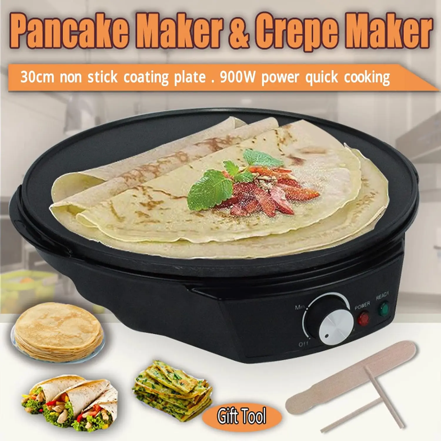 Pancake Griddle, Electric Crepe Maker, Dual Use for Blintzes Eggs Pancakes Portable Adjustable Temperature Settings Summer Break
